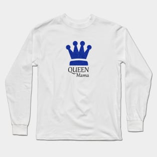 Queen Mama Sparkles in Blue Glitter Crown Long Sleeve T-Shirt